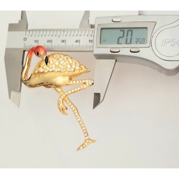 Swarovski Coral Color Enamel Clear Rhinestone Flamingo Brooch Pin M359 - Picture 7 of 10